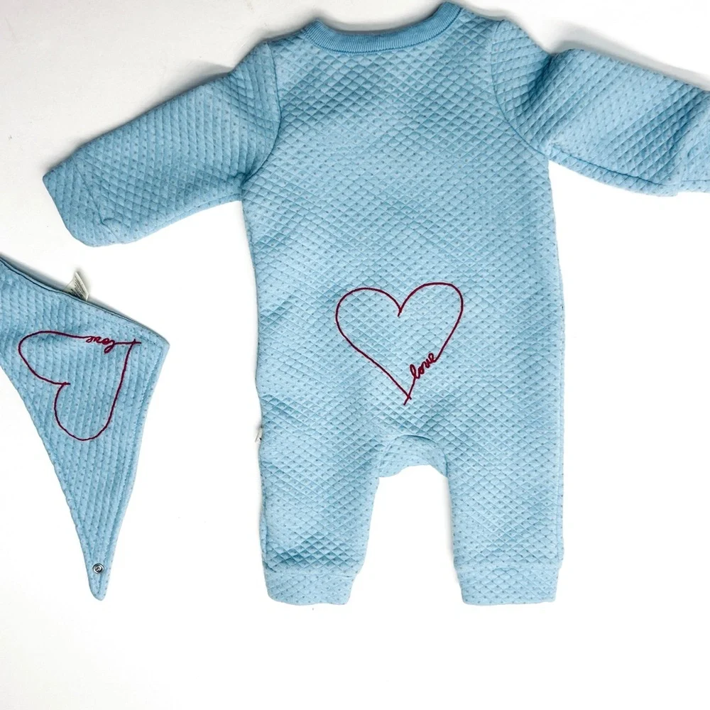 ED Ellen Degeneres Blue Quilted Kids One Piece Heart Embroidery Valentine’s Day